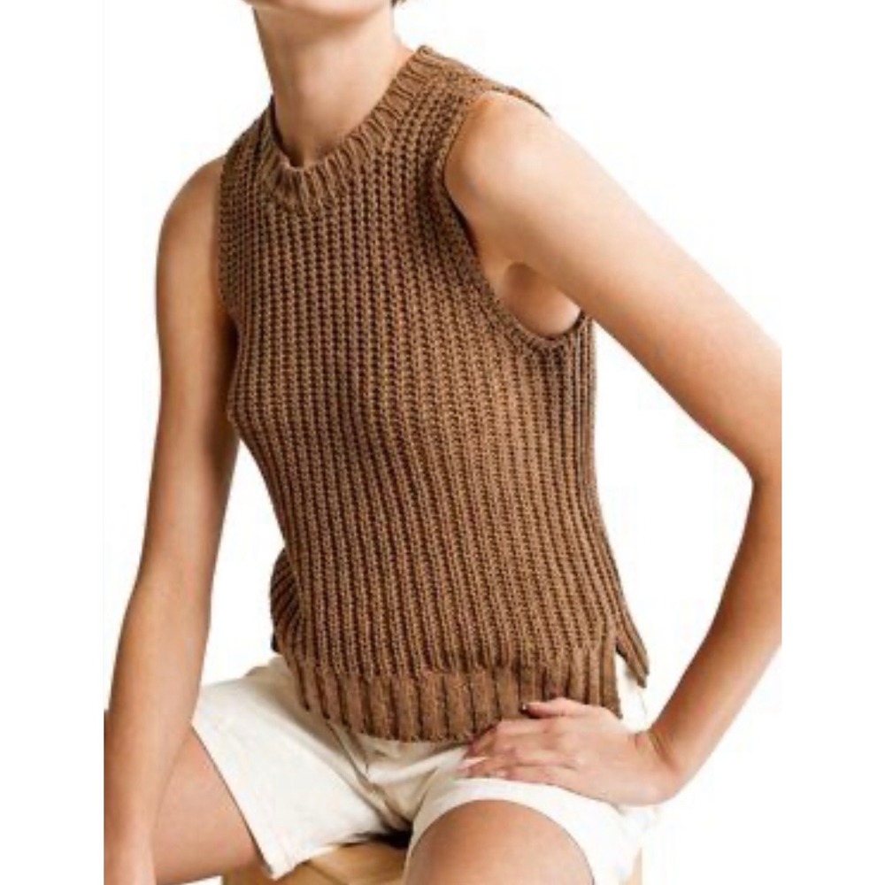 Abercrombie & Fitch Brown Chunky Knit Cotton Sweater Vest Large Shaker Stitch